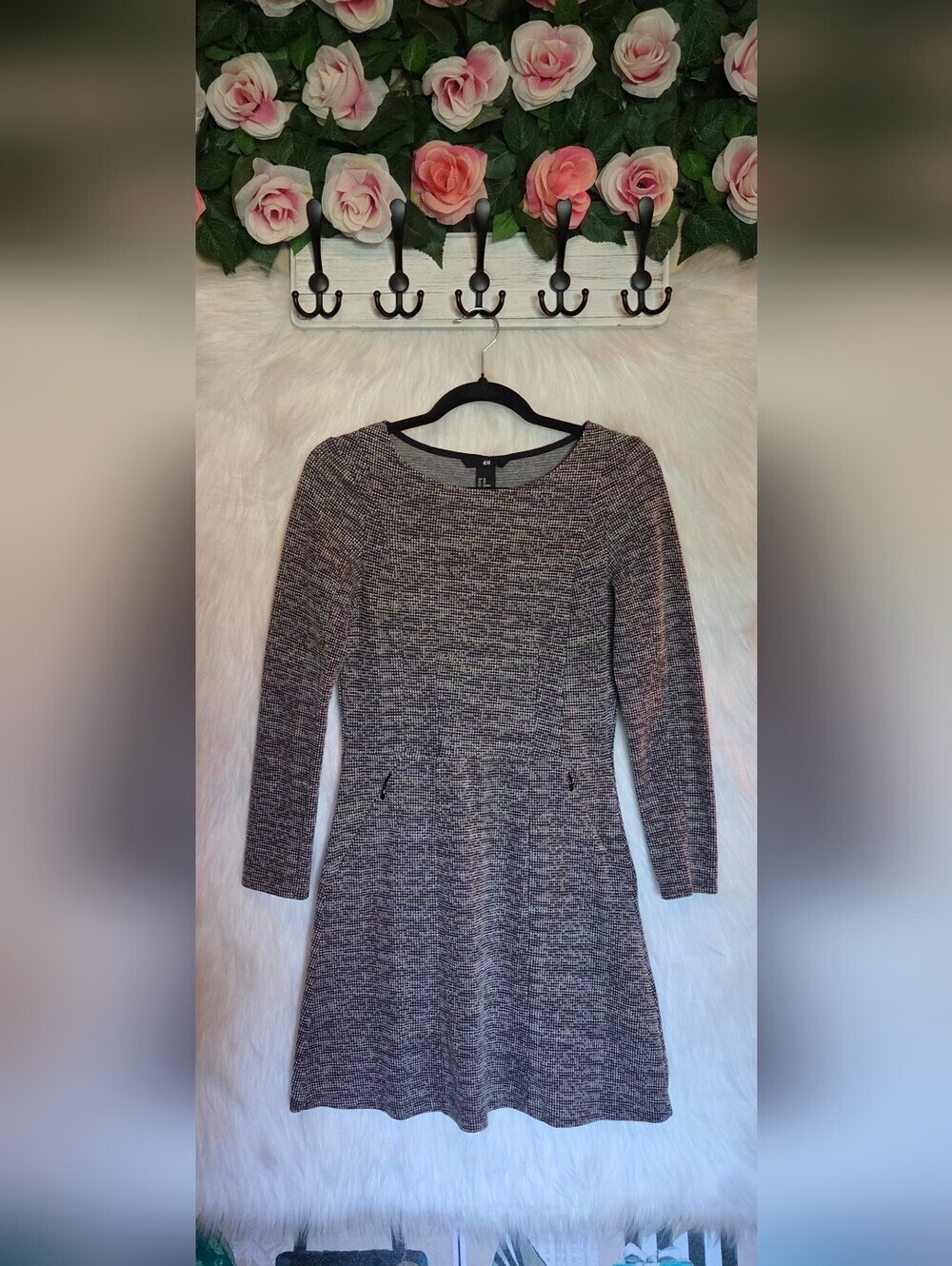 H&M Gray Marled Long-Sleeve A-Line Knit Dress